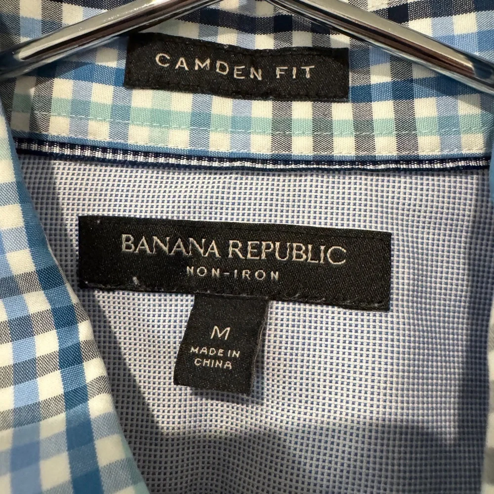 Banana Republic Men's Non-Iron Blue Checkered Shirt